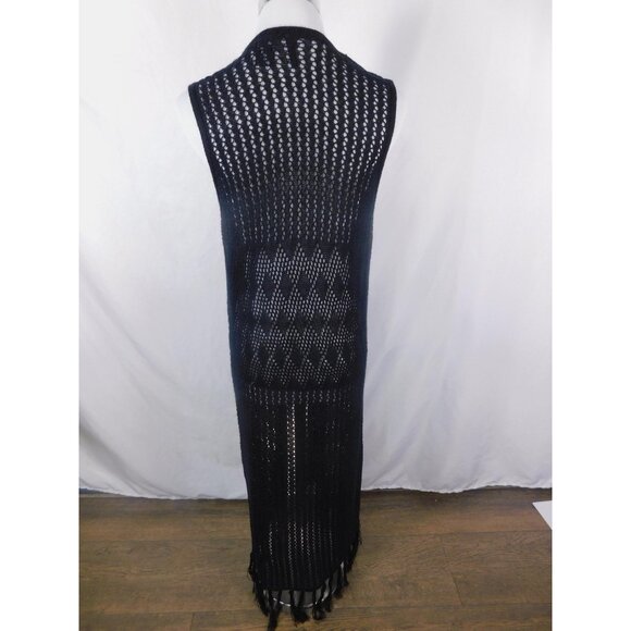 New Directions Black Crochet Fringe Duster Vest Boho Witch S - Picture 5 of 12